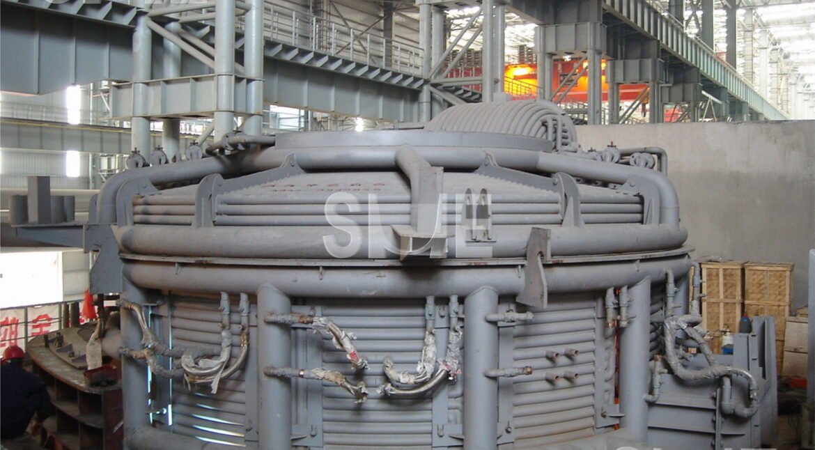 Electric arc furnace with cap closed