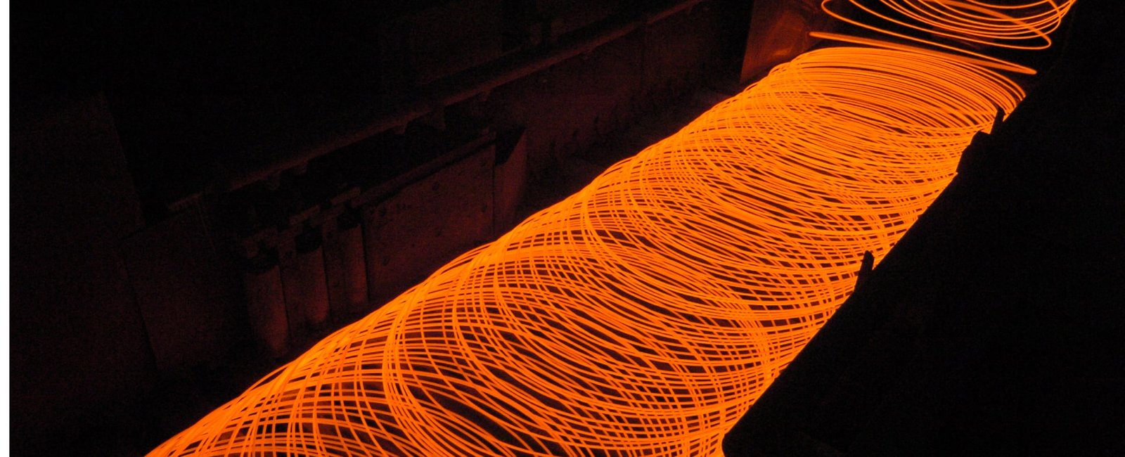 Wire rod glowing in beautiful orange light