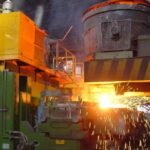 Molten Steel Flowing from Ladle to Tundish