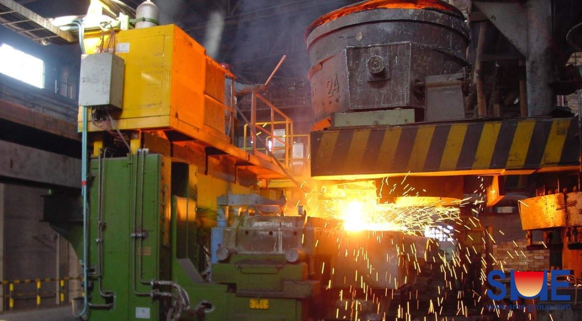 Molten Steel Flowing from Ladle to Tundish