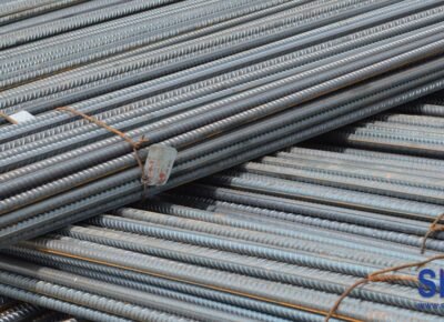 Steel rebar products laying orderly